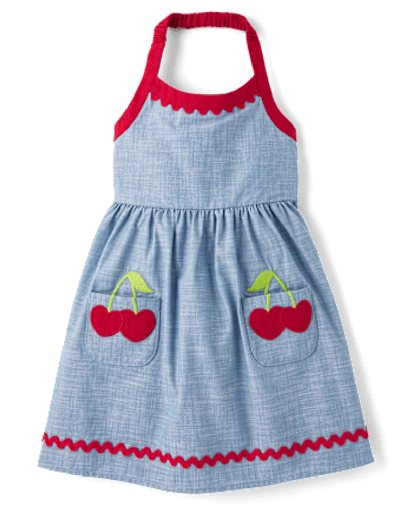 Girls Embroidered Cherry Halter Dress - Sweet Summer