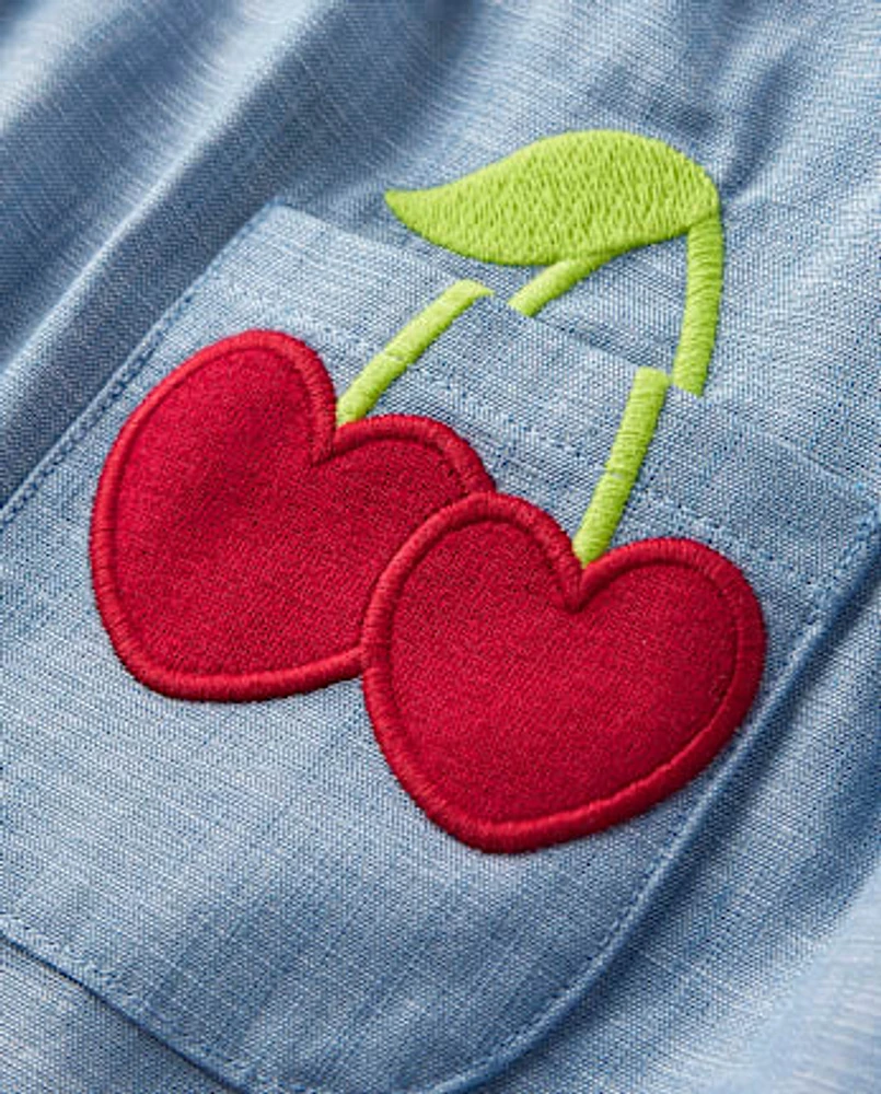 Girls Embroidered Cherry Halter Dress - Sweet Summer