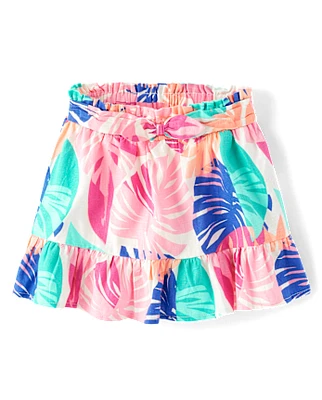 Girls Palm Linen-Blend Ruffle Skort - Seaside Palms
