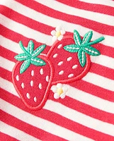 Girls Embroidered Strawberry Flutter Dress - Little Essentials