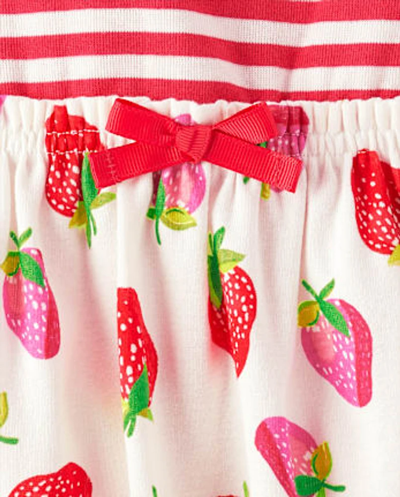 Robe brodée à volants de fraises pour fille - Little Essentials