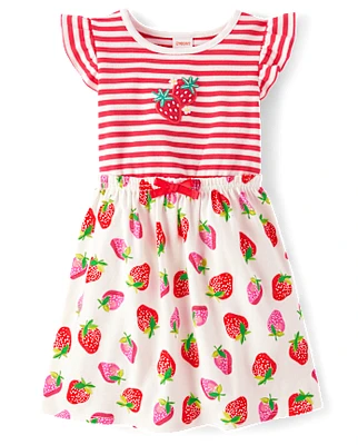 Girls Embroidered Strawberry Flutter Dress - Little Essentials