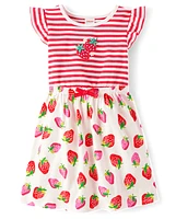 Girls Embroidered Strawberry Flutter Dress - Little Essentials