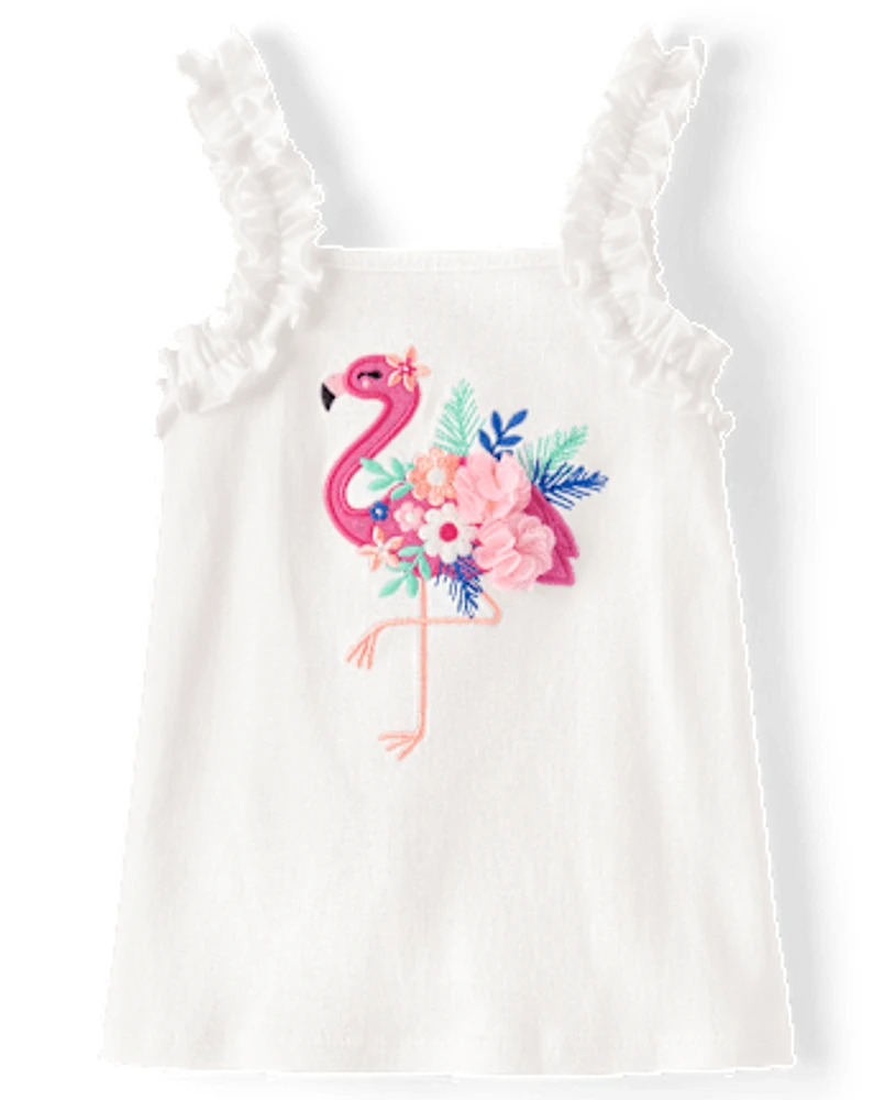 Girls Floral Flamingo Ruffle Top - Seaside Palms