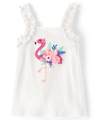 Girls Floral Flamingo Ruffle Top - Seaside Palms