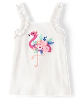 Girls Floral Flamingo Ruffle Top - Seaside Palms