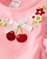 Girls Embroidered Cherry Ruffle Top - Sweet Summer