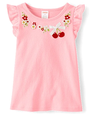 Girls Embroidered Cherry Ruffle Top - Sweet Summer