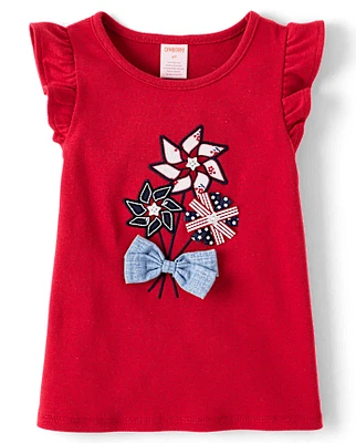Girls Embroidered Graphic Ruffle Top - American Cutie