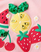 Girls Embroidered Graphic Ruffle Top