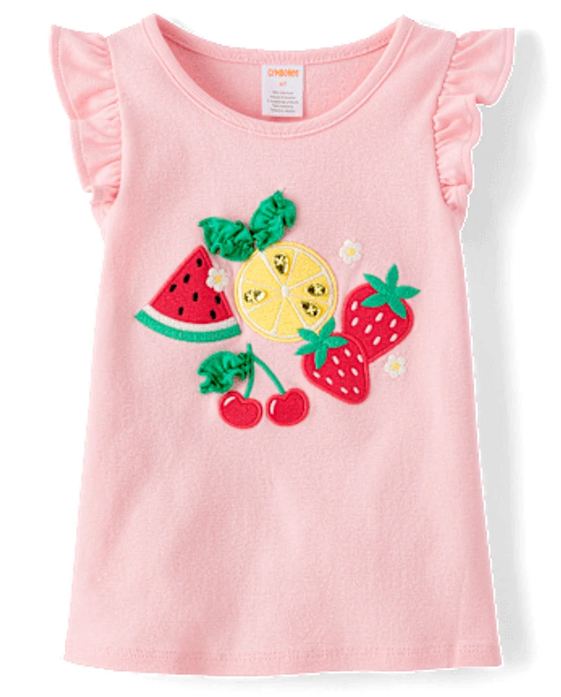 Girls Embroidered Graphic Ruffle Top