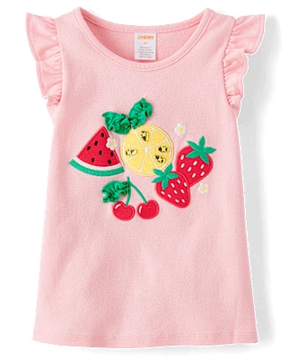 Girls Embroidered Graphic Ruffle Top