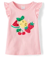 Girls Embroidered Graphic Ruffle Top