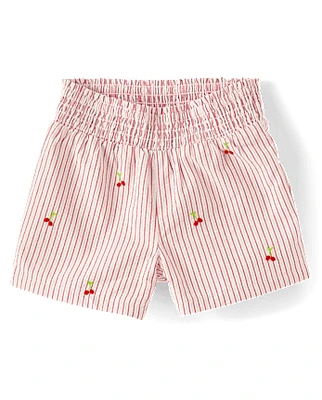Girls Embroidered Cherry Seersucker Pull On Shorts - Sweet Summer