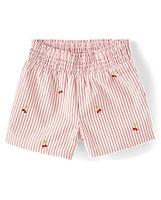 Girls Embroidered Cherry Seersucker Pull On Shorts - Sweet Summer