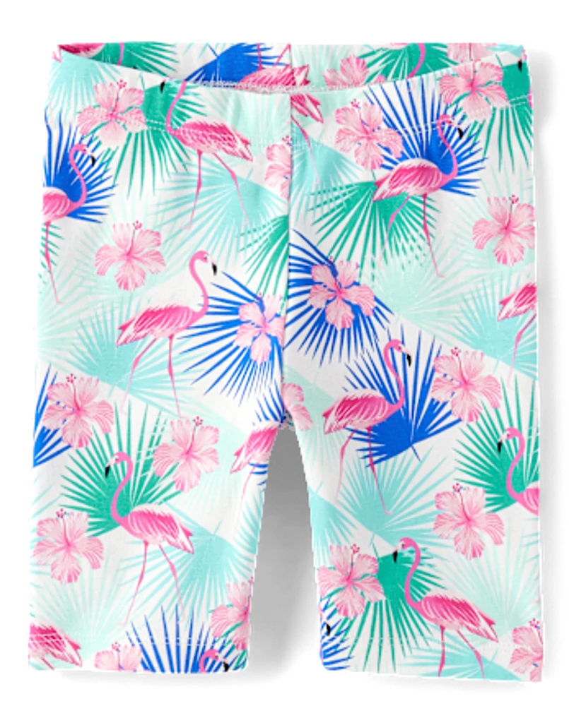 Girls Flamingo Bike Shorts - Seaside Palms