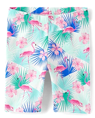 Girls Flamingo Bike Shorts - Seaside Palms