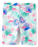 Girls Flamingo Bike Shorts - Seaside Palms