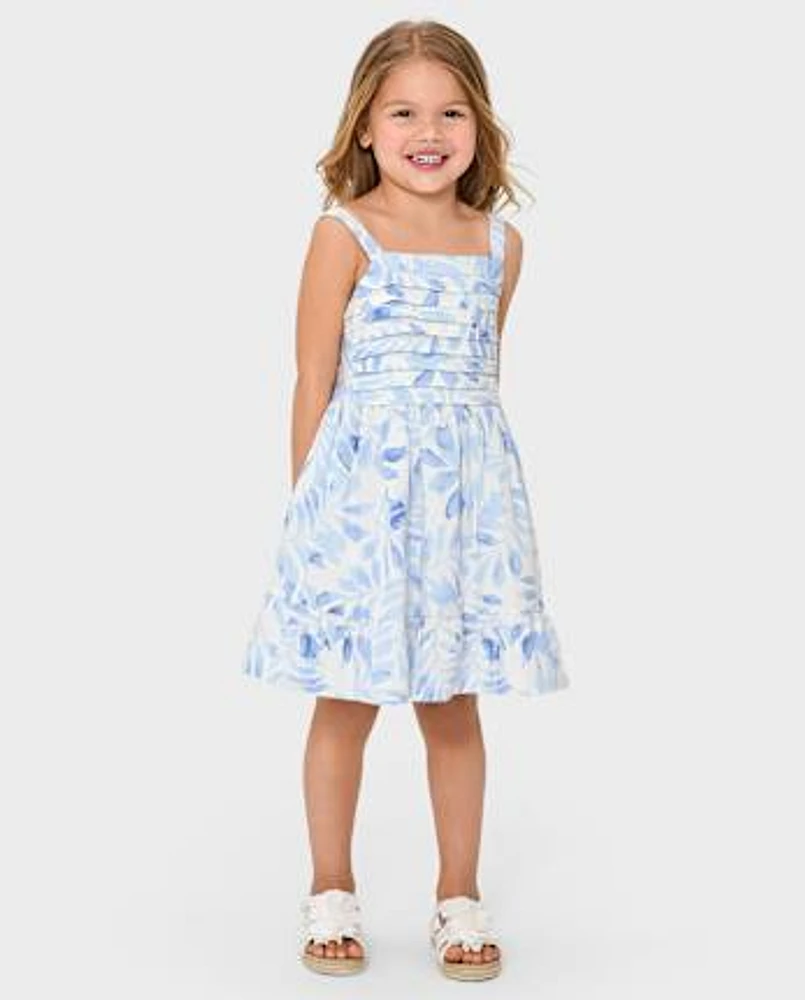 Girls Mommy And Me Palm Linen-Blend Ruffle Dress