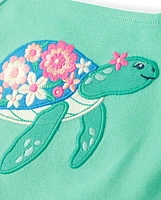 Girls Embroidered Turtle Top - Seaside Palms