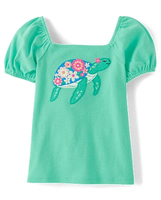Girls Embroidered Turtle Top - Seaside Palms
