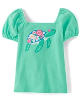 Girls Embroidered Turtle Top - Seaside Palms