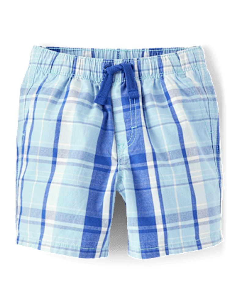 Boys Plaid Pull On Shorts - Sweet Summer