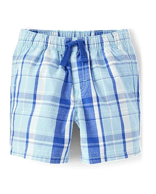 Boys Plaid Pull On Shorts - Sweet Summer