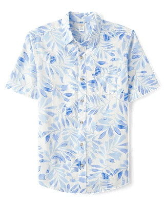 Mens Dad And Me Palm Linen-Blend Button Up Shirt