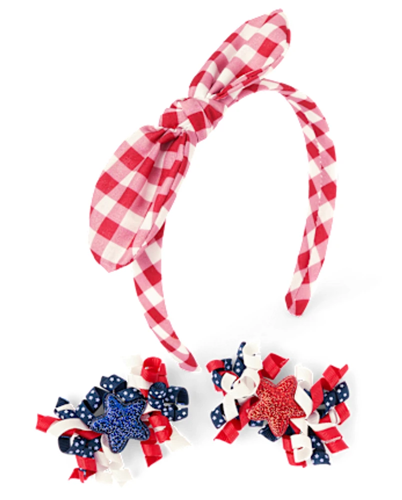 Girls Gingham 3-Piece Hair Set - American Cutie