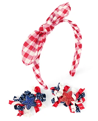 Girls Gingham 3-Piece Hair Set - American Cutie