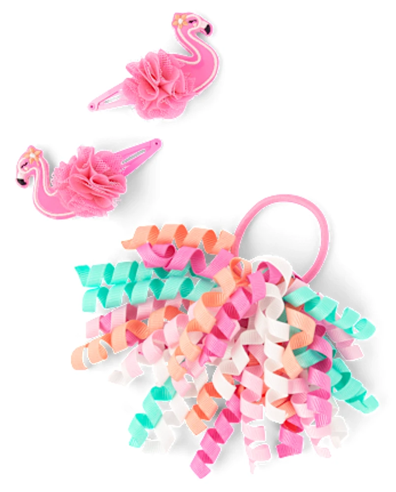 Girls Flamingo 3-Piece Hair Set - Seaside Palms
