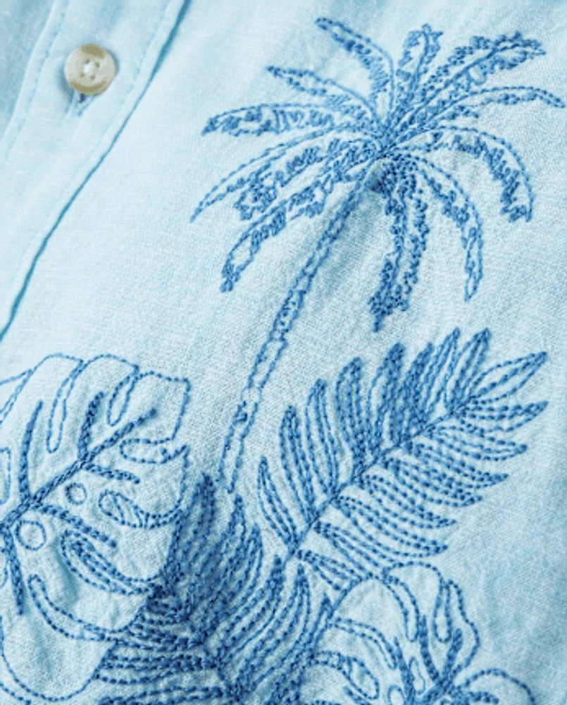 Kids Embroidered Linen-Blend Button Up Shirt