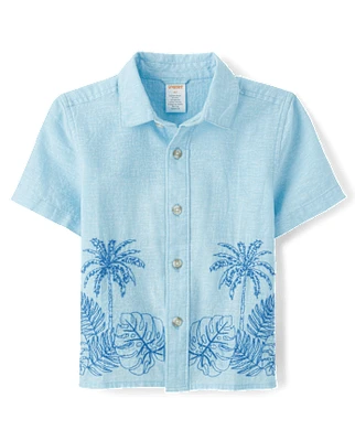 Kids Embroidered Linen-Blend Button Up Shirt