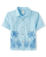 Kids Embroidered Linen-Blend Button Up Shirt