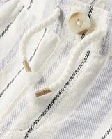 Kids Striped Roll Cuff Linen-Blend Pull On Pants