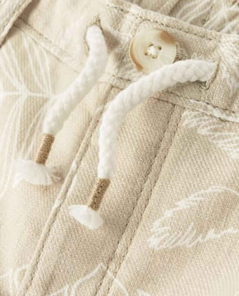 Short à enfiler en lin mélangé motif feuilles tropicales pour enfant
