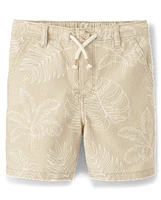 Kids Tropical Leaf Linen-Blend Pull-On Shorts