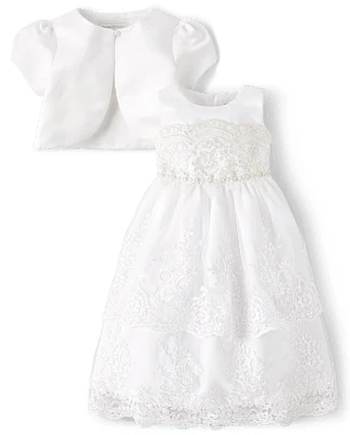 Girls Lace Applique Dress 2-Piece Set - Special Occasions