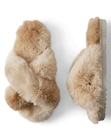 Womens Faux Fur Criss Cross Slippers