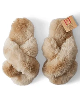 Womens Faux Fur Criss Cross Slippers