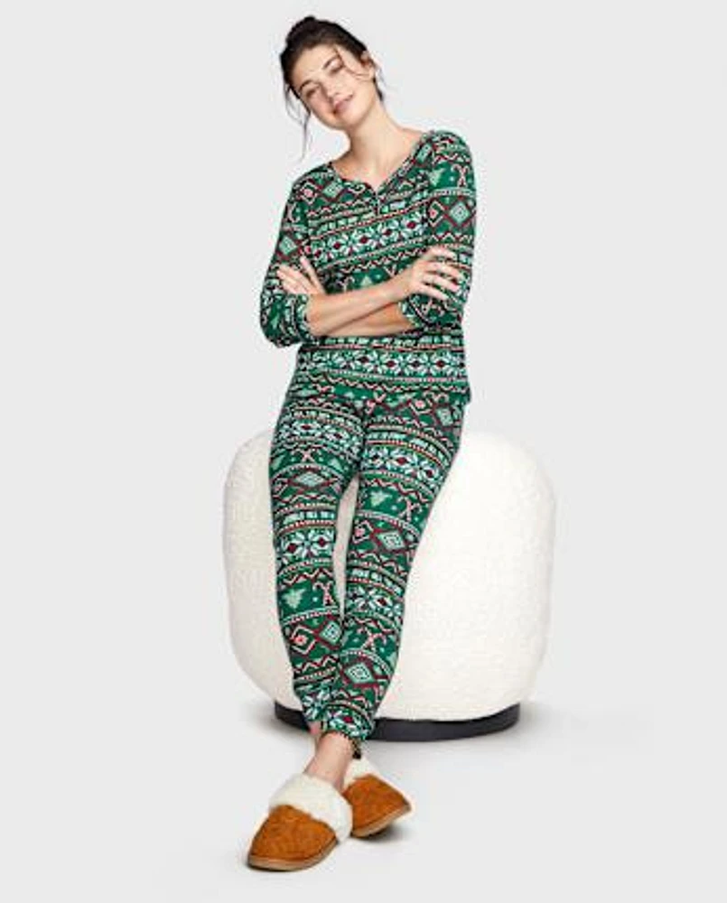 Womens Matching Family Fairisle Thermal Pajamas