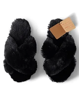 Womens Faux Fur Criss Cross Slippers