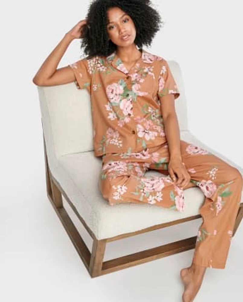 Womens Floral Poplin Pajamas