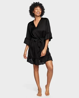 Womens Ruffle Satin Robe