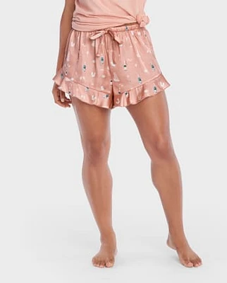 Womens Bridal Ruffle Satin Pajama Shorts