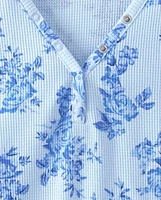 Womens Floral Thermal Henley Pajama Top