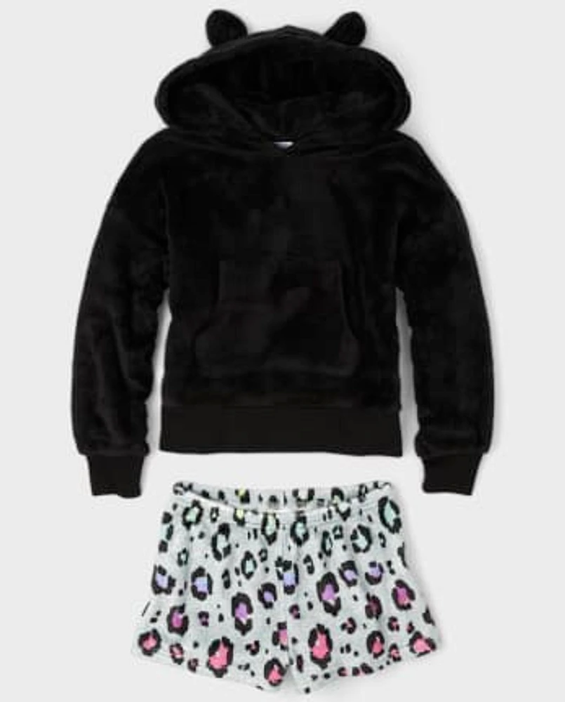 Tween Girls Rainbow Leopard Cozy Fleece Pajamas