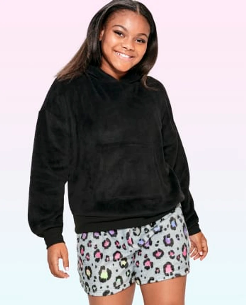 Tween Girls Rainbow Leopard Cozy Fleece Pajamas