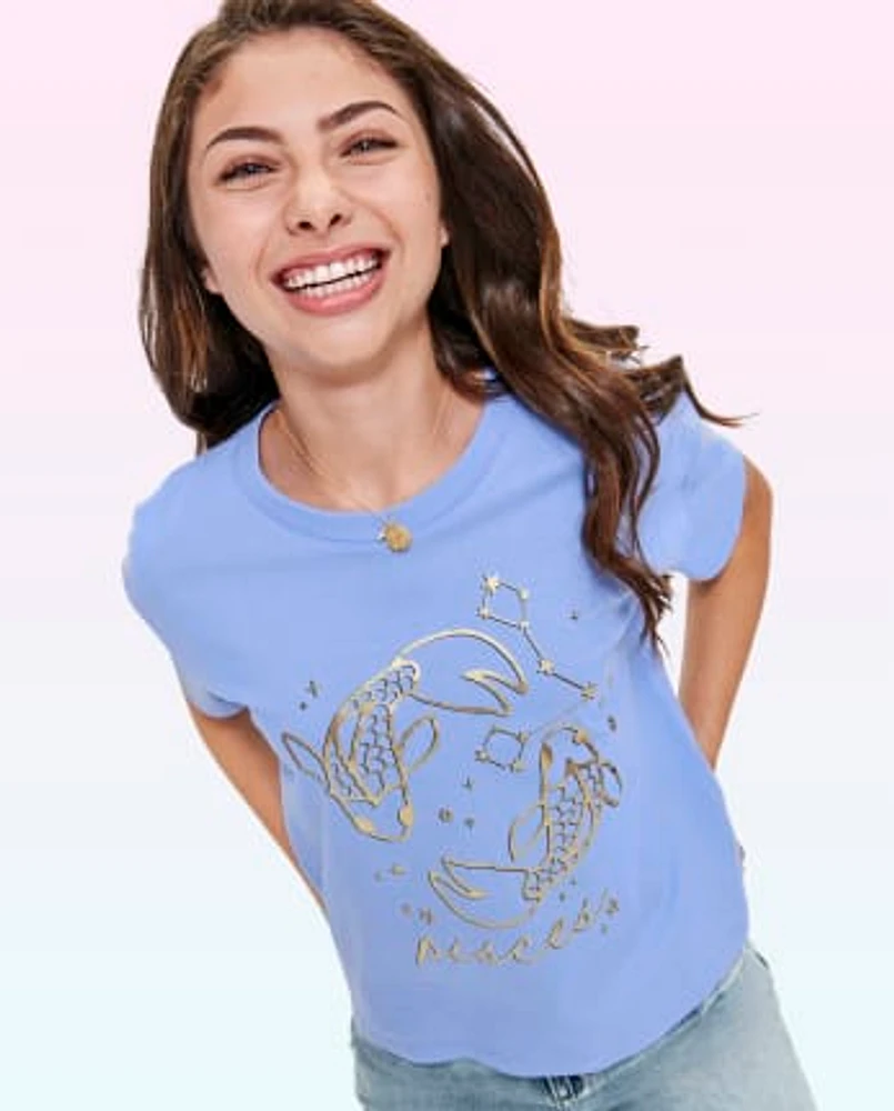 Tween Girls Pisces Zodiac Tee